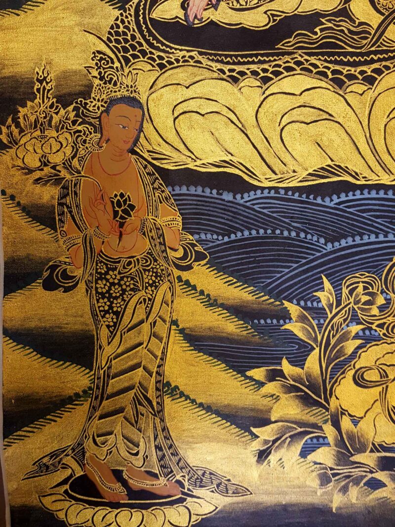 Buddhist Hand-Painted Thangka of White Tara – Smoked Antique Finishing - Image 2