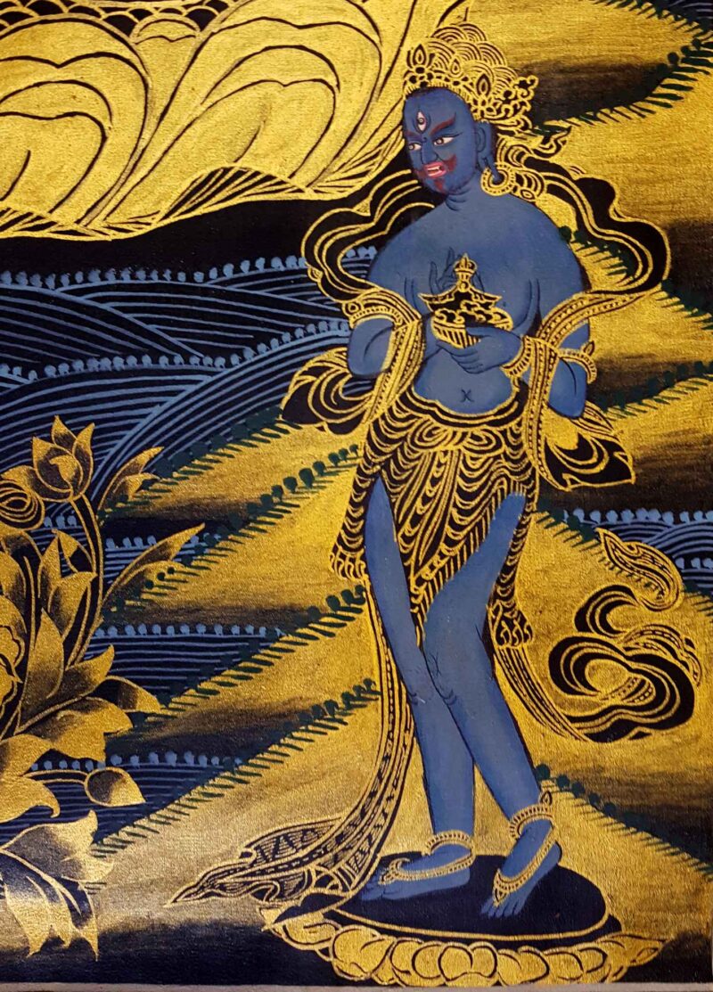 Buddhist Hand-Painted Thangka of White Tara – Smoked Antique Finishing - Image 4