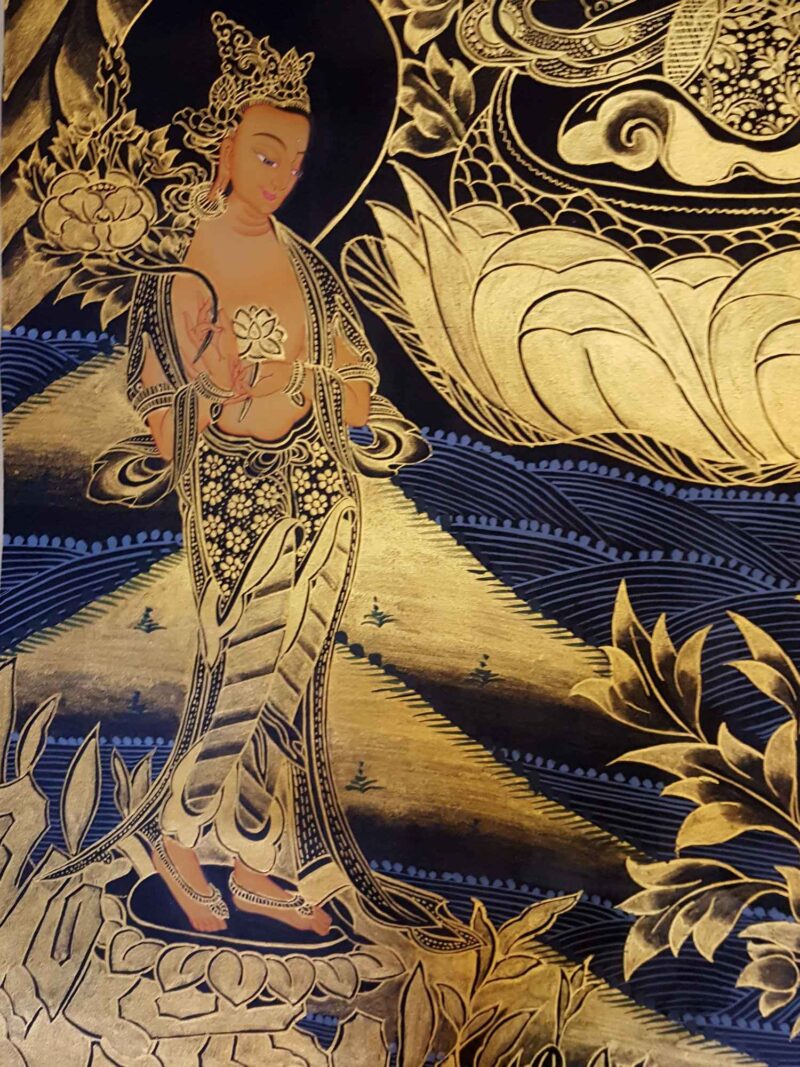 Avalokiteshvara (Chenrezig) Thangka Painting – Smoked Antique Finishing - Image 2