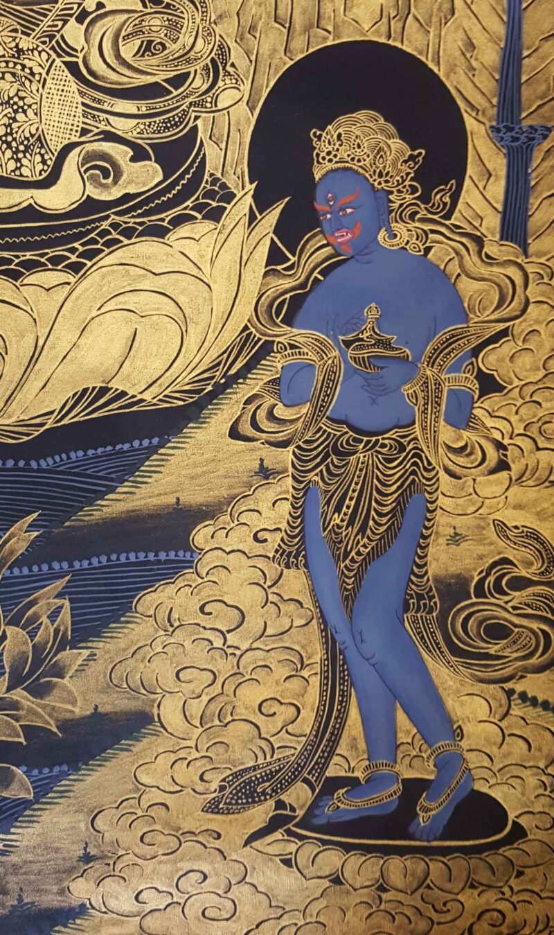 Avalokiteshvara (Chenrezig) Thangka Painting – Smoked Antique Finishing - Image 3