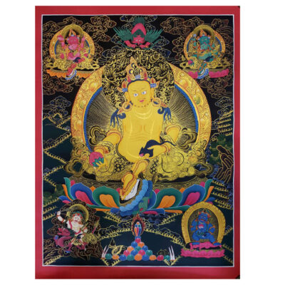Buddhist Hand-Painted Thangka of Pancha Kuber (Five Jambhala), Tibetan Style