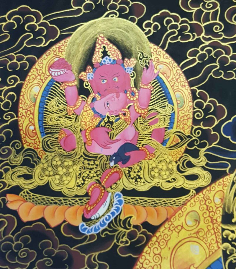Buddhist Hand-Painted Thangka of Pancha Kuber (Five Jambhala), Tibetan Style - Image 6