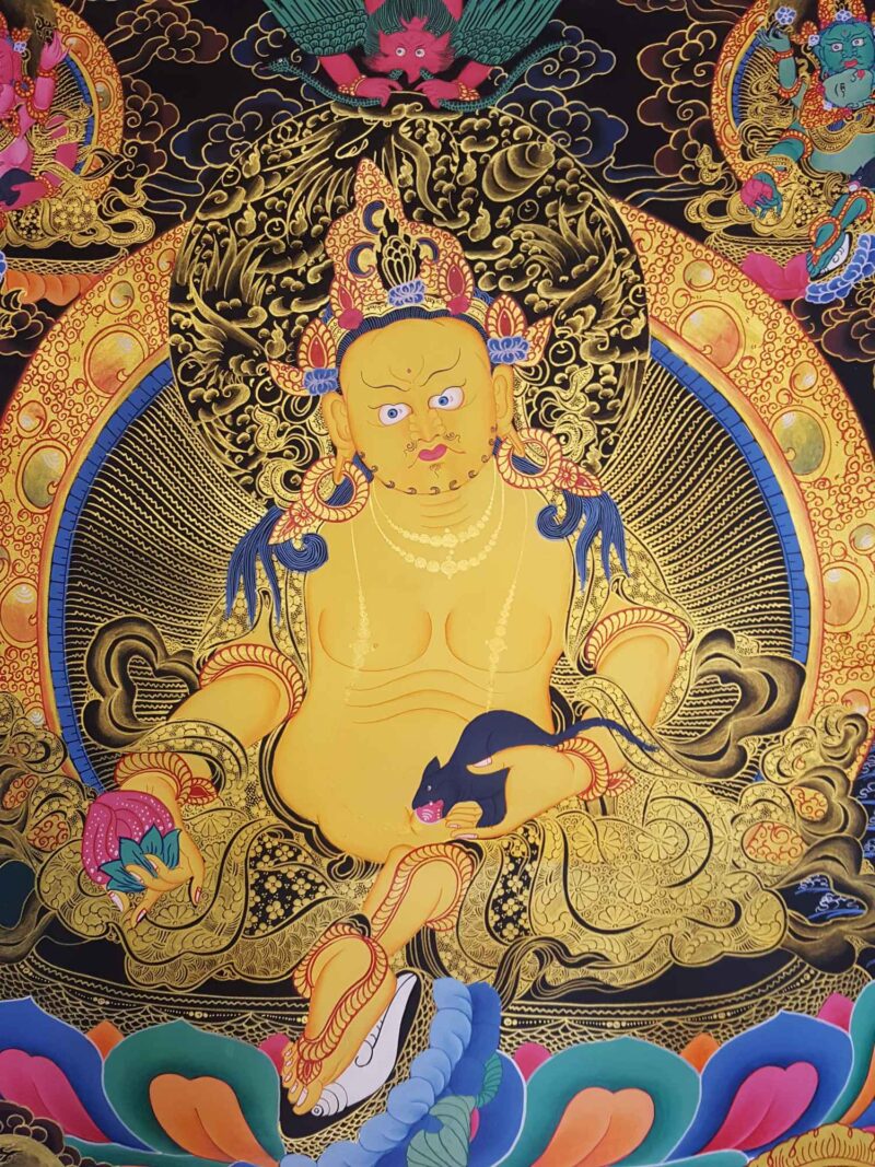 Buddhist Hand-Painted Thangka of Pancha Kuber (Five Jambhala), Tibetan Style - Image 4