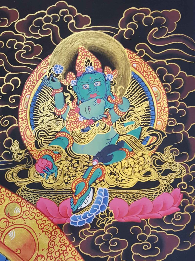 Buddhist Hand-Painted Thangka of Pancha Kuber (Five Jambhala), Tibetan Style - Image 5