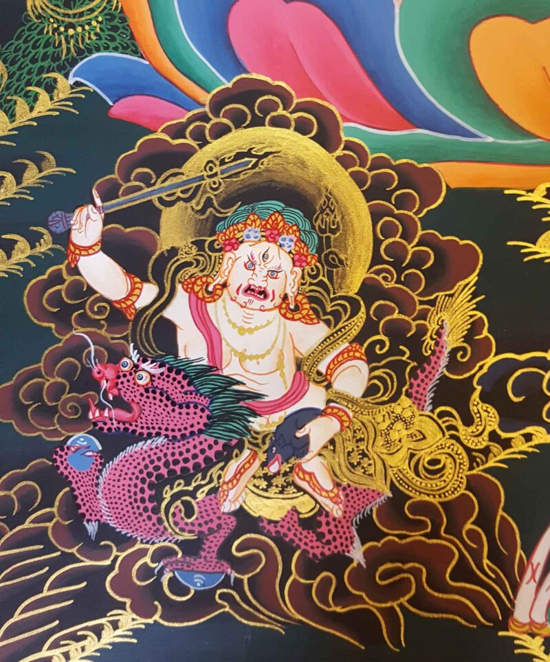 Buddhist Hand-Painted Thangka of Pancha Kuber (Five Jambhala), Tibetan Style - Image 2