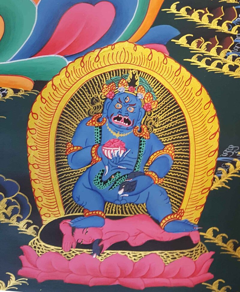 Buddhist Hand-Painted Thangka of Pancha Kuber (Five Jambhala), Tibetan Style - Image 3