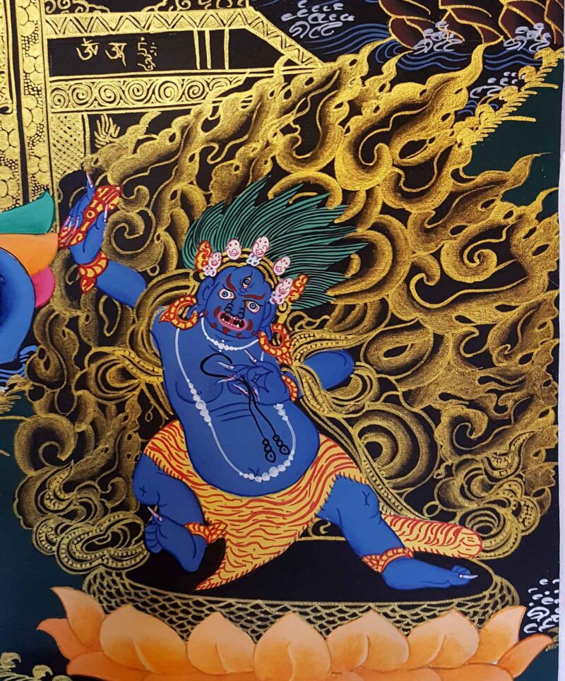 Buddhist Hand Painted Thangka of Maitreya Buddha, Surrounded by White Tara, Green Tara, Amitabha Buddha, Manjushri, and Vajrapani – Tibetan Style Painting - Image 4