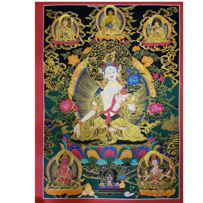 Buddhist Hand Painted Thangka of White Tara – Tibetan Style Painting