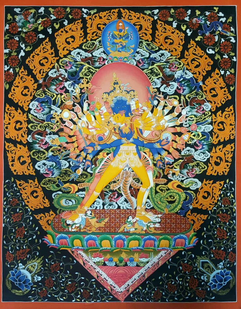 Newari Style Kalachakra With Consort, Shakti, Yab-Yum Thangka Painting - Image 2