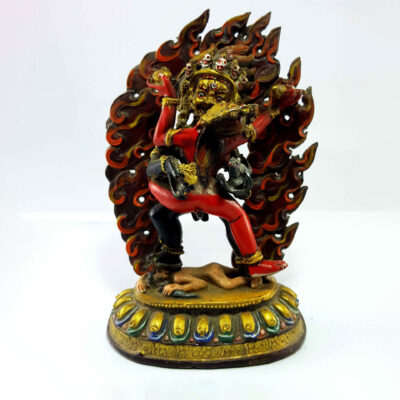 Black Jambhala With Consort, Shakti, Yab-Yum Handmade Statue Traditional Color Finishing