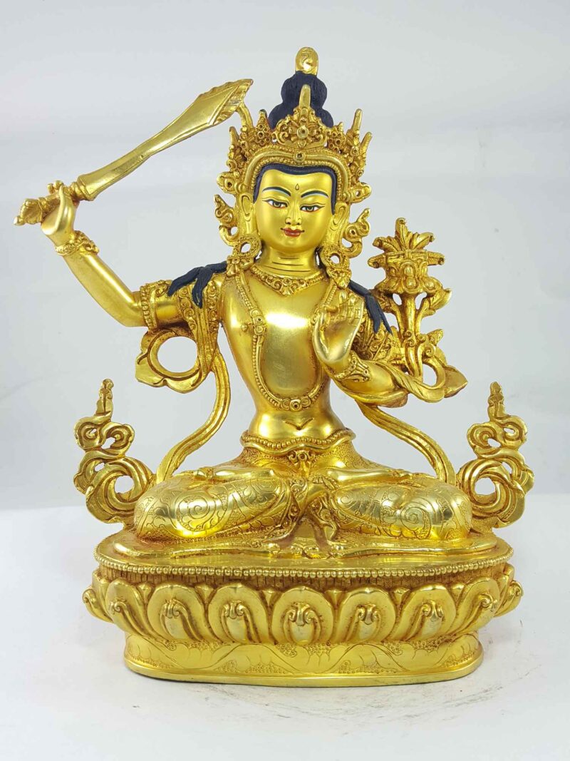 Manjushri Statue – Full Gold Plated with Painted Face - Image 3