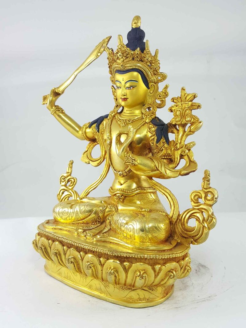 Manjushri Statue – Full Gold Plated with Painted Face - Image 4