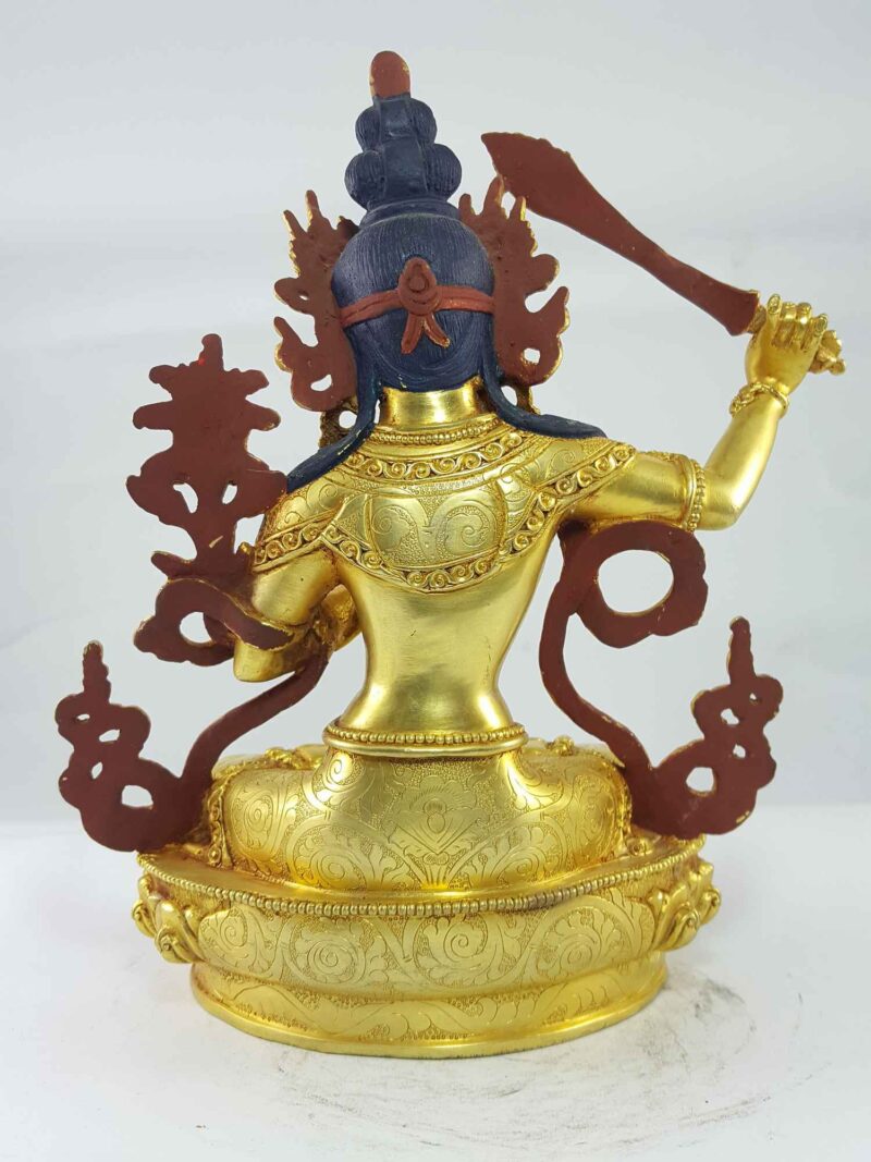 Manjushri Statue – Full Gold Plated with Painted Face - Image 5