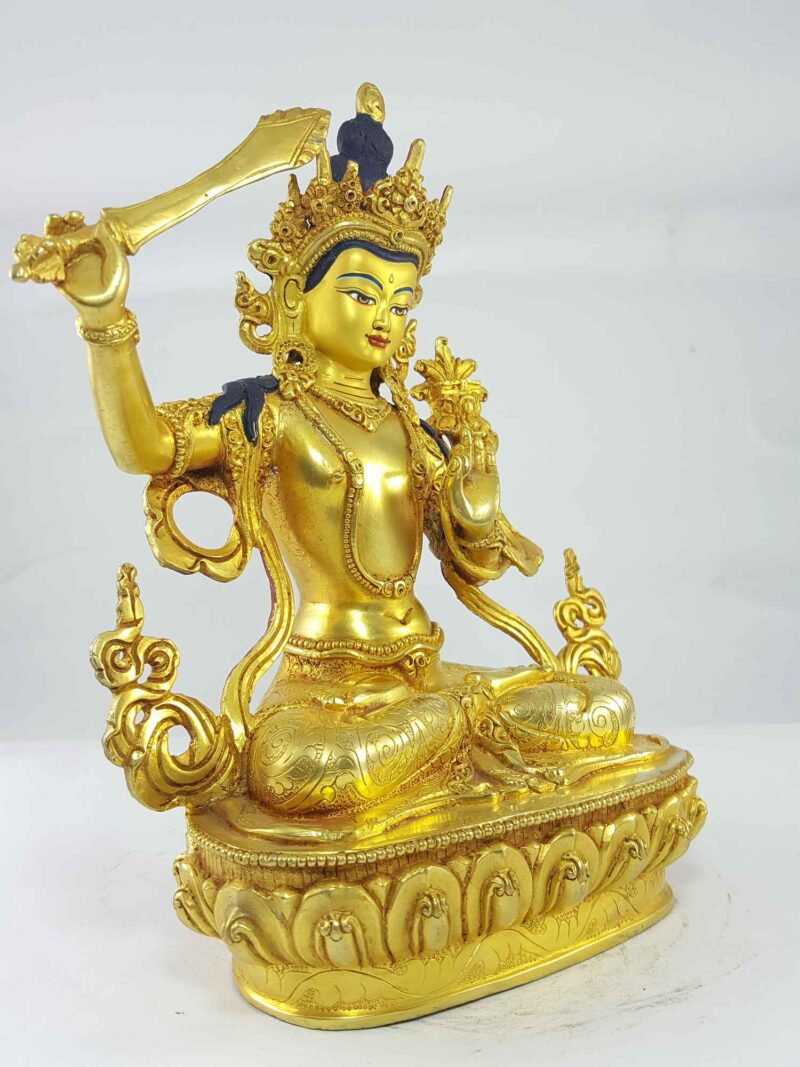 Manjushri Statue – Full Gold Plated with Painted Face - Image 2