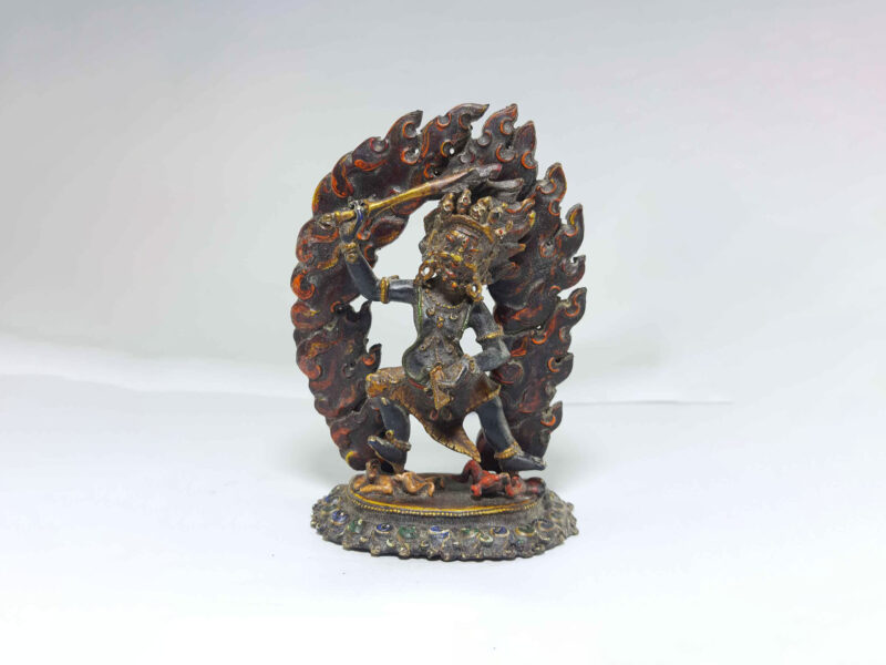 Copper Black Manjushri Statue with Thanka Colors and Antique Finishing
