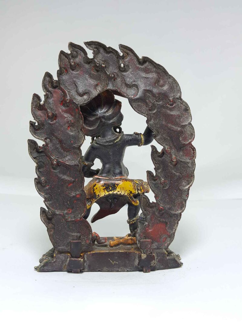 Copper Black Manjushri Statue with Thanka Colors and Antique Finishing - Image 5