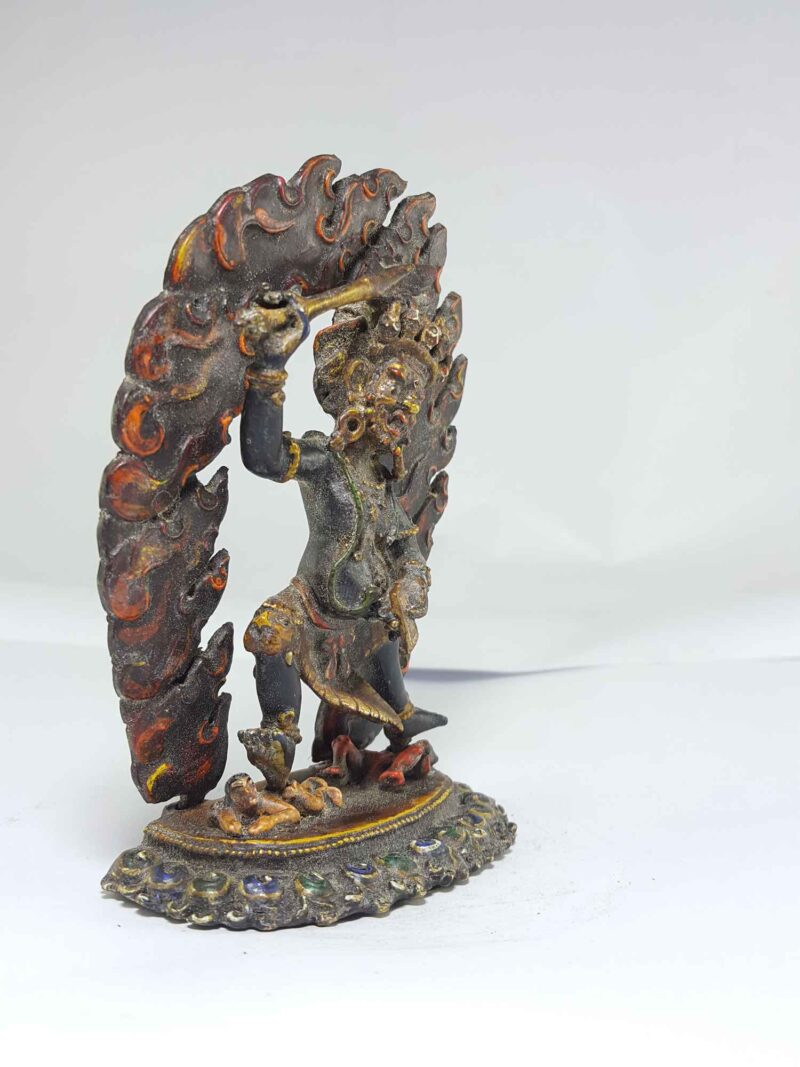 Copper Black Manjushri Statue with Thanka Colors and Antique Finishing - Image 2