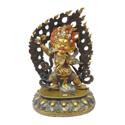 Vajrapani (Chana Dorje) Statue - Partly Gold Plated, Oxidized with Painted Face, Big Statue