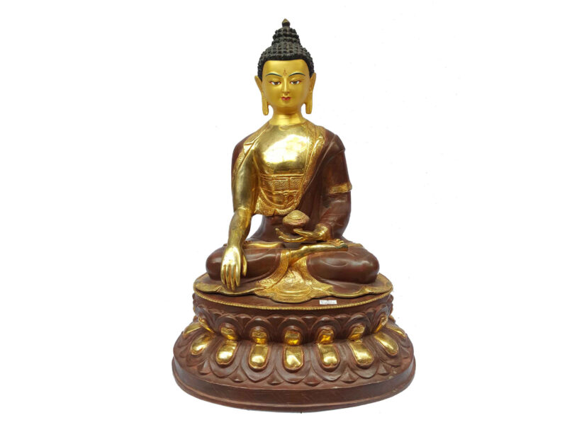 Shakyamuni Buddha Statue - Partly Gold Plated, Painted Face, Big Statue
