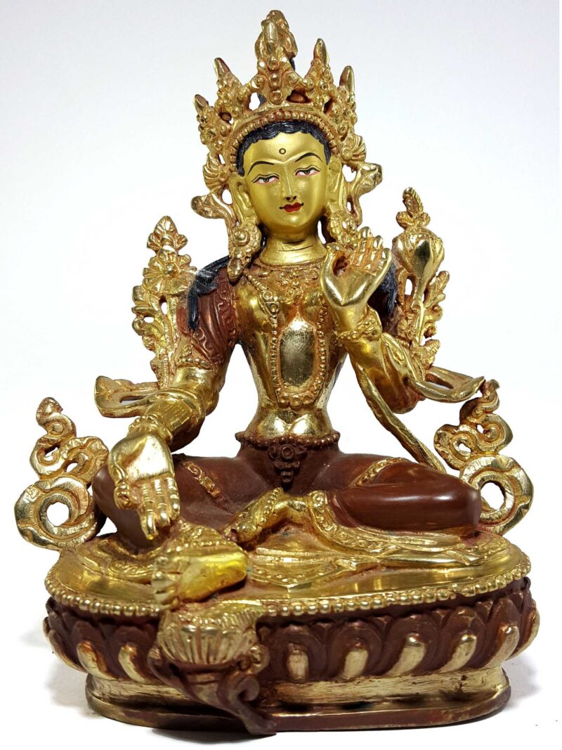 Buddhist Statue of Green Tara - Partly Fire Gold Plated, Painted Face, Good Quality - Image 3