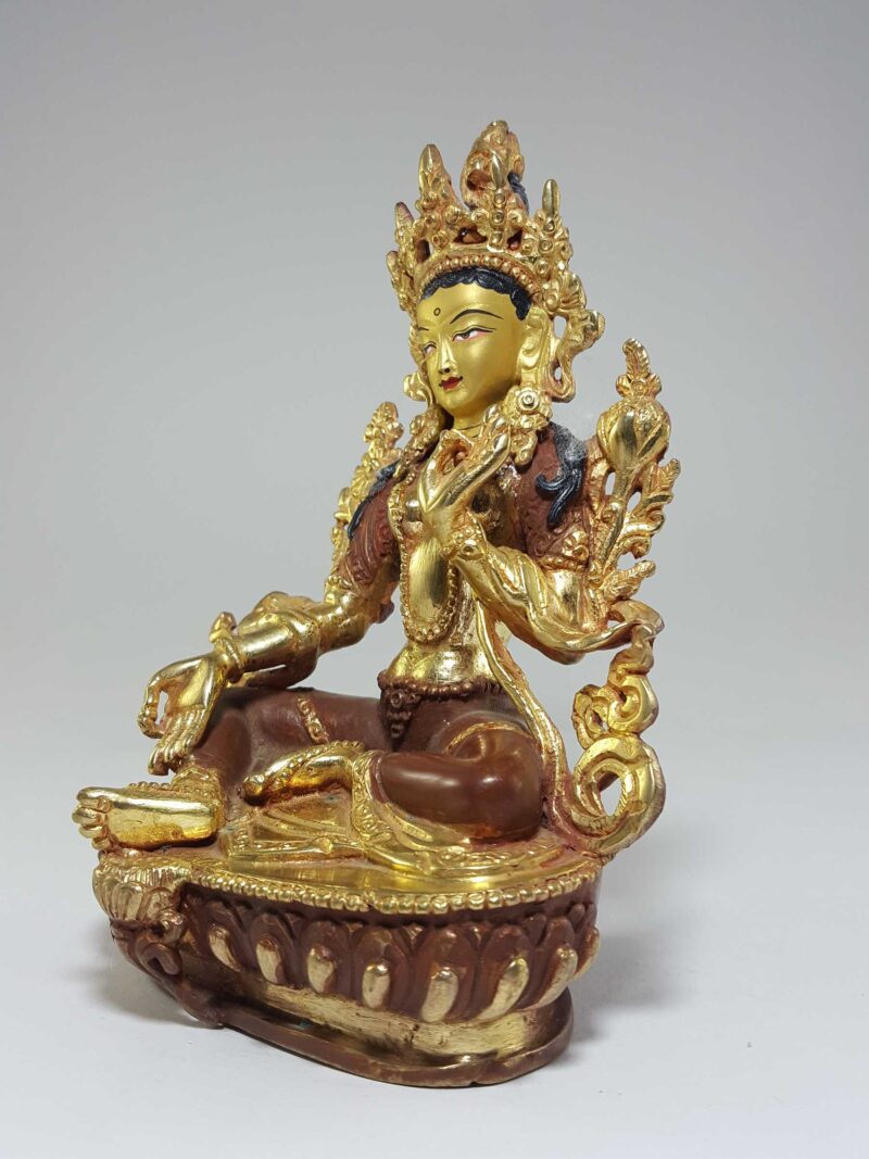 Buddhist Statue of Green Tara - Partly Fire Gold Plated, Painted Face, Good Quality - Image 4