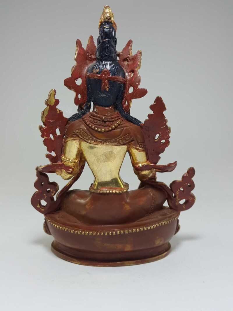 Buddhist Statue of Green Tara - Partly Fire Gold Plated, Painted Face, Good Quality - Image 5