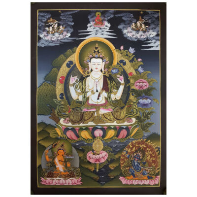 Tibetan Thangka of Bodhisattva Set - Chenrezig, Manjushri, Vajrapani (Chana Dorje)