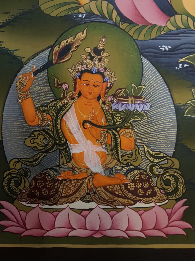 Tibetan Thangka of Bodhisattva Set - Chenrezig, Manjushri, Vajrapani (Chana Dorje) - Image 3