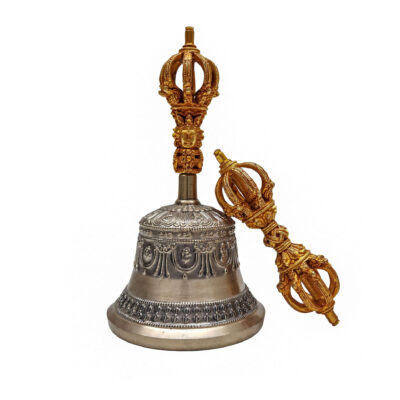 Dehradun Bell and Dorje Vajra, High Quality, Antique Finishing, Gold Plated On Dorje, Bronze Bell With Pure Copper Gold Plated Dorje and Bell Handle
