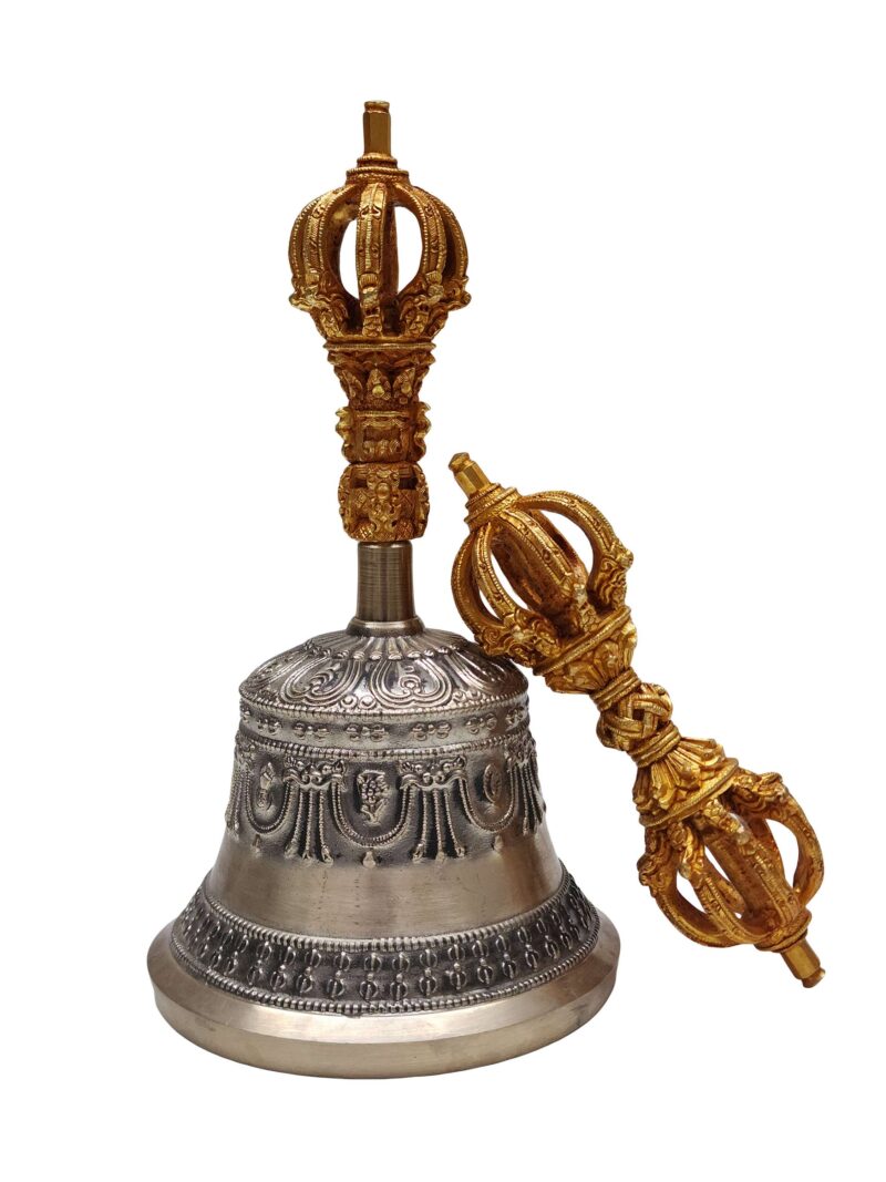 Dehradun Bell and Dorje Vajra, High Quality, Antique Finishing, Gold Plated On Dorje, Bronze Bell With Pure Copper Gold Plated Dorje and Bell Handle - Image 2