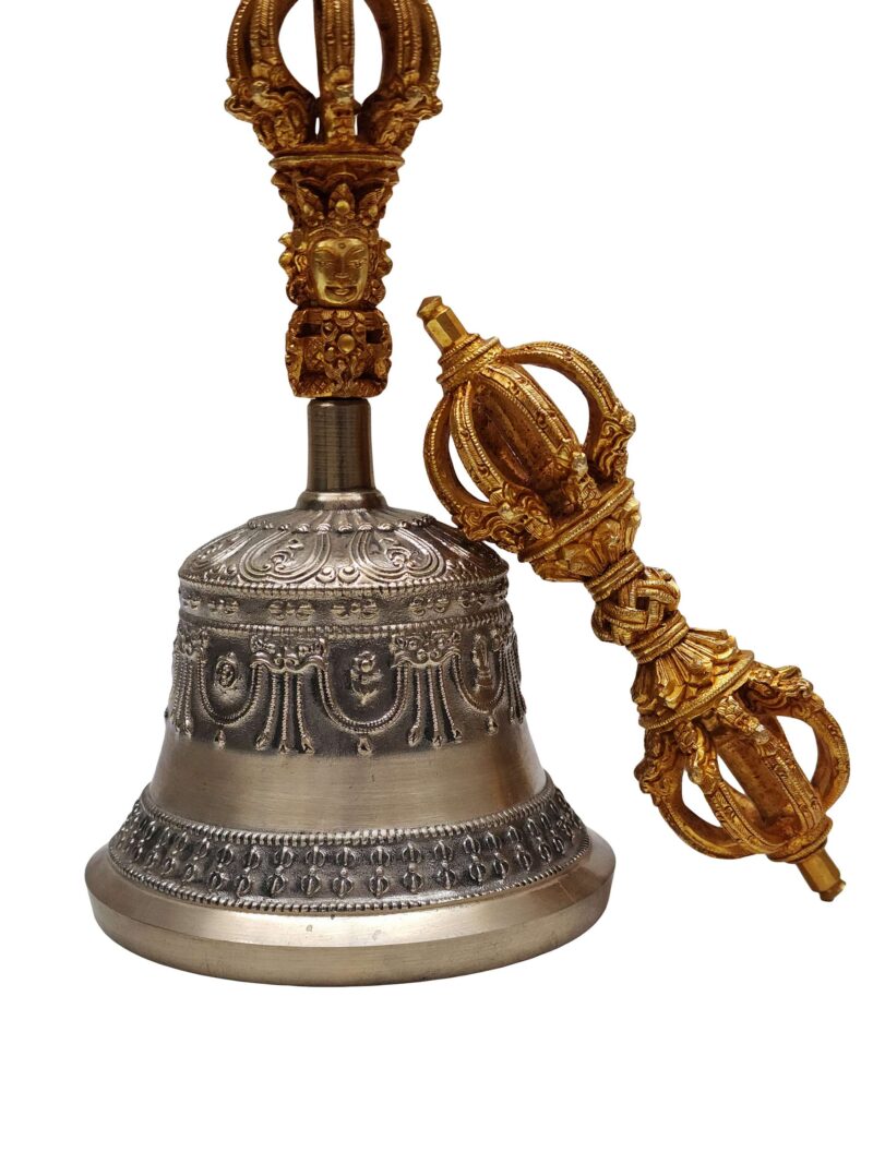 Dehradun Bell and Dorje Vajra, High Quality, Antique Finishing, Gold Plated On Dorje, Bronze Bell With Pure Copper Gold Plated Dorje and Bell Handle - Image 3