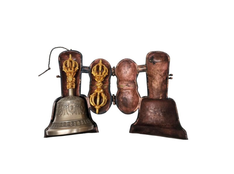 Bell and Dorje - Vajra, With Metal Cover, Gold Plated, Master Quality, Dehradun Piece
