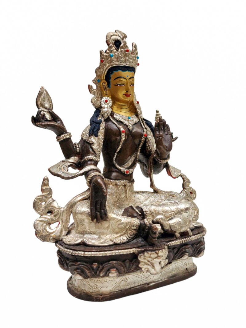 Lakshmi Buddhist Handmade Statue, Silver And Chocolate Oxidized, Wtih Face Painted - Image 5