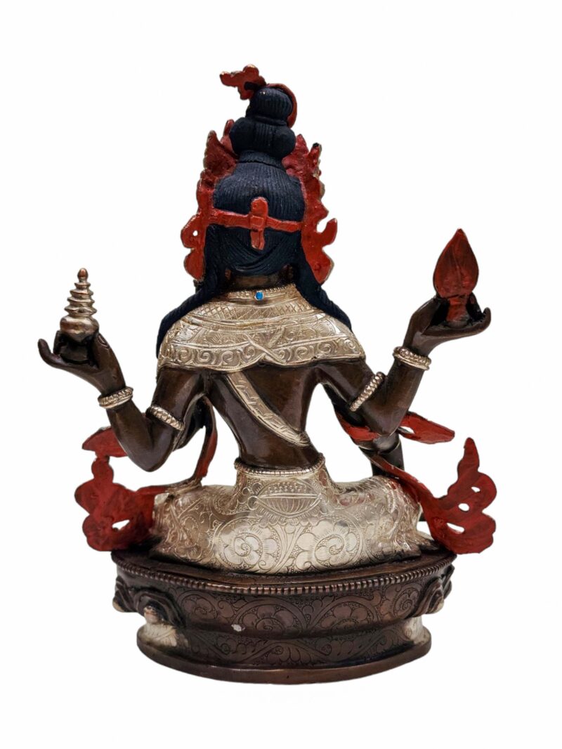 Lakshmi Buddhist Handmade Statue, Silver And Chocolate Oxidized, Wtih Face Painted - Image 6