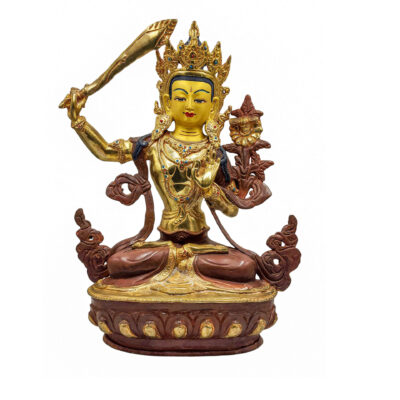Manjushri Buddhist Handmade Statue – Partly Gold Plated, Face Painted, Perfect for Gifts, Altars, and Rituals