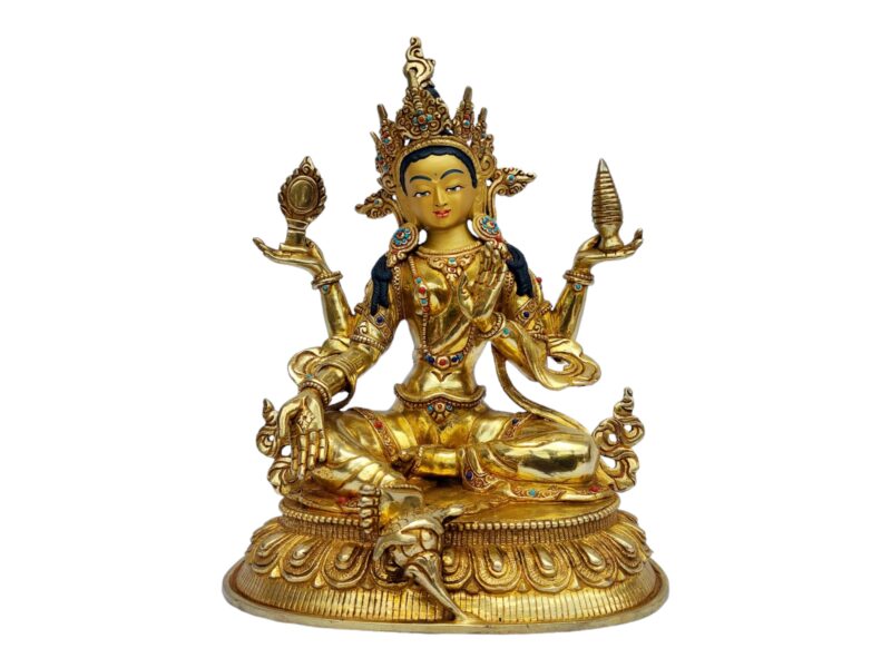 Buddhist Handmade Lakshmi Statue – Full Gold Plated with Painted Face