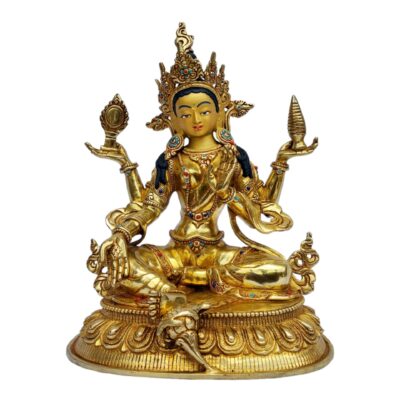 Buddhist Handmade Lakshmi Statue – Full Gold Plated with Painted Face
