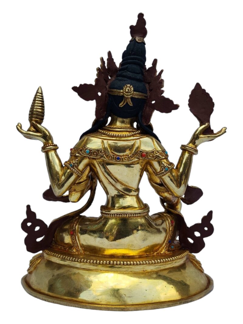 Buddhist Handmade Lakshmi Statue – Full Gold Plated with Painted Face - Image 5