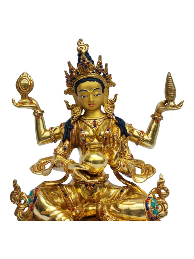 Buddhist Handmade Eight Set Tibetan Offering Set of Ashtamangala – Partly Gold Plated & Silver Plated Copper - Image 3