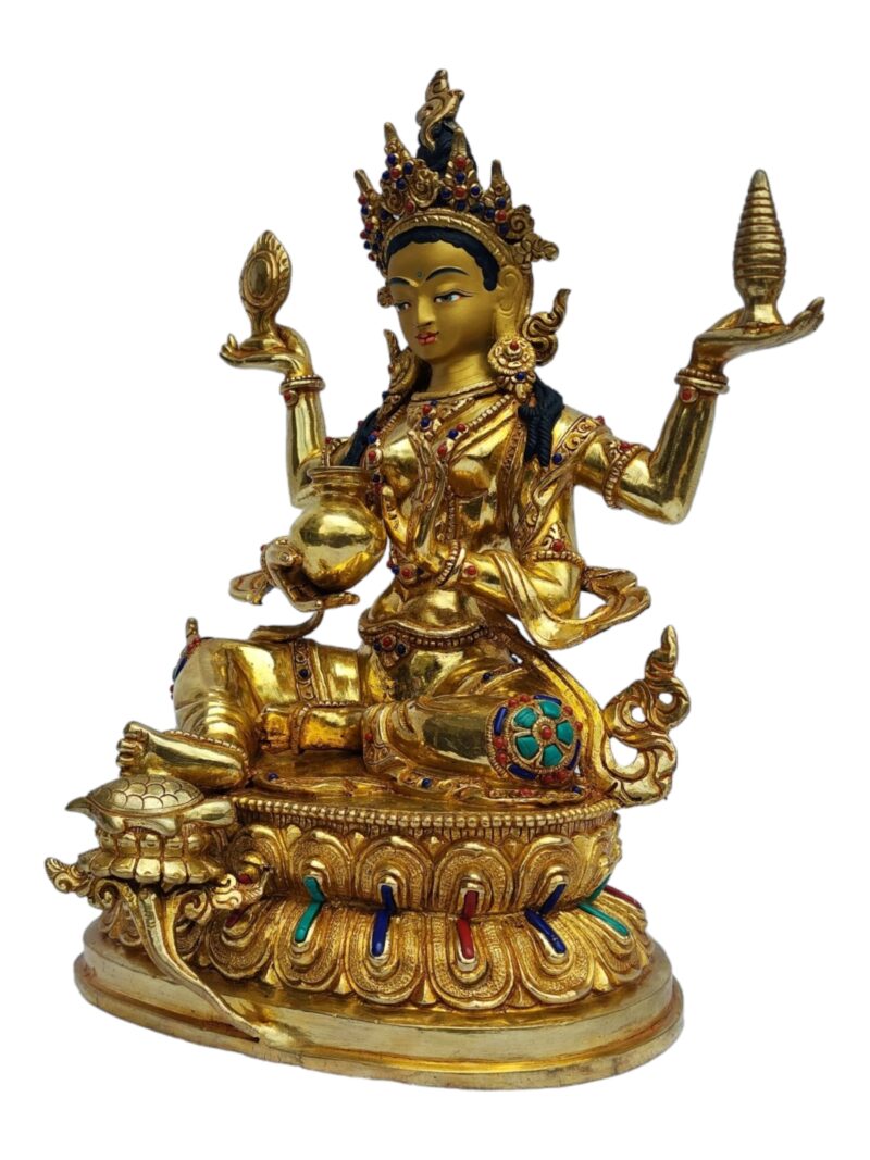 Buddhist Handmade Eight Set Tibetan Offering Set of Ashtamangala – Partly Gold Plated & Silver Plated Copper - Image 4