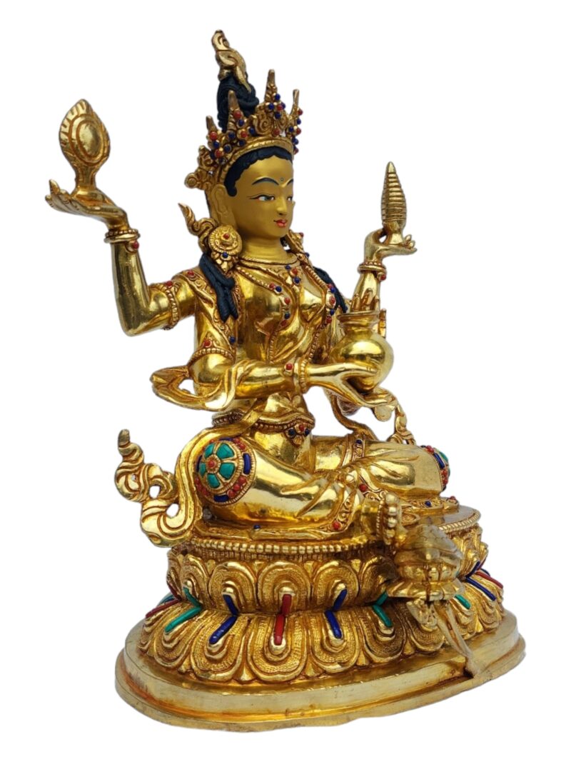 Buddhist Handmade Eight Set Tibetan Offering Set of Ashtamangala – Partly Gold Plated & Silver Plated Copper - Image 5