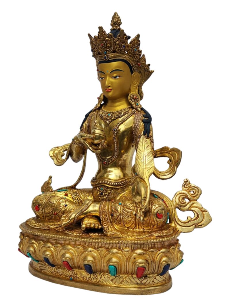Ksitigarbha Buddhist Handmade Statue – Full Gold Plated, Painted Face, Stone Setting - Image 3