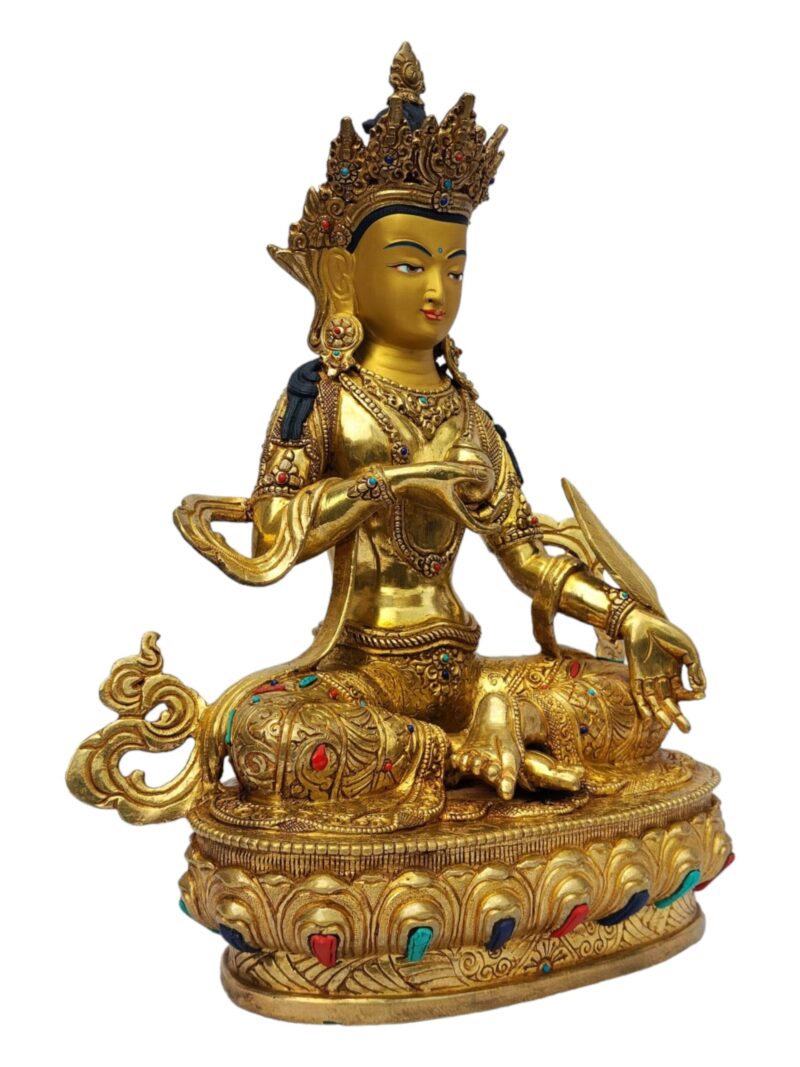 Ksitigarbha Buddhist Handmade Statue – Full Gold Plated, Painted Face, Stone Setting - Image 2