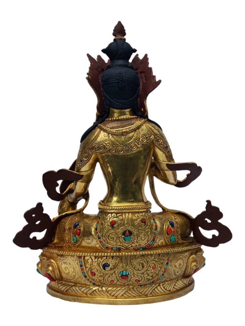 Ksitigarbha Buddhist Handmade Statue – Full Gold Plated, Painted Face, Stone Setting - Image 4