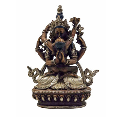 Chenrezig (Avalokiteshvara) Buddhist Miniature Statue – Silver & Chocolate Oxidized Copper