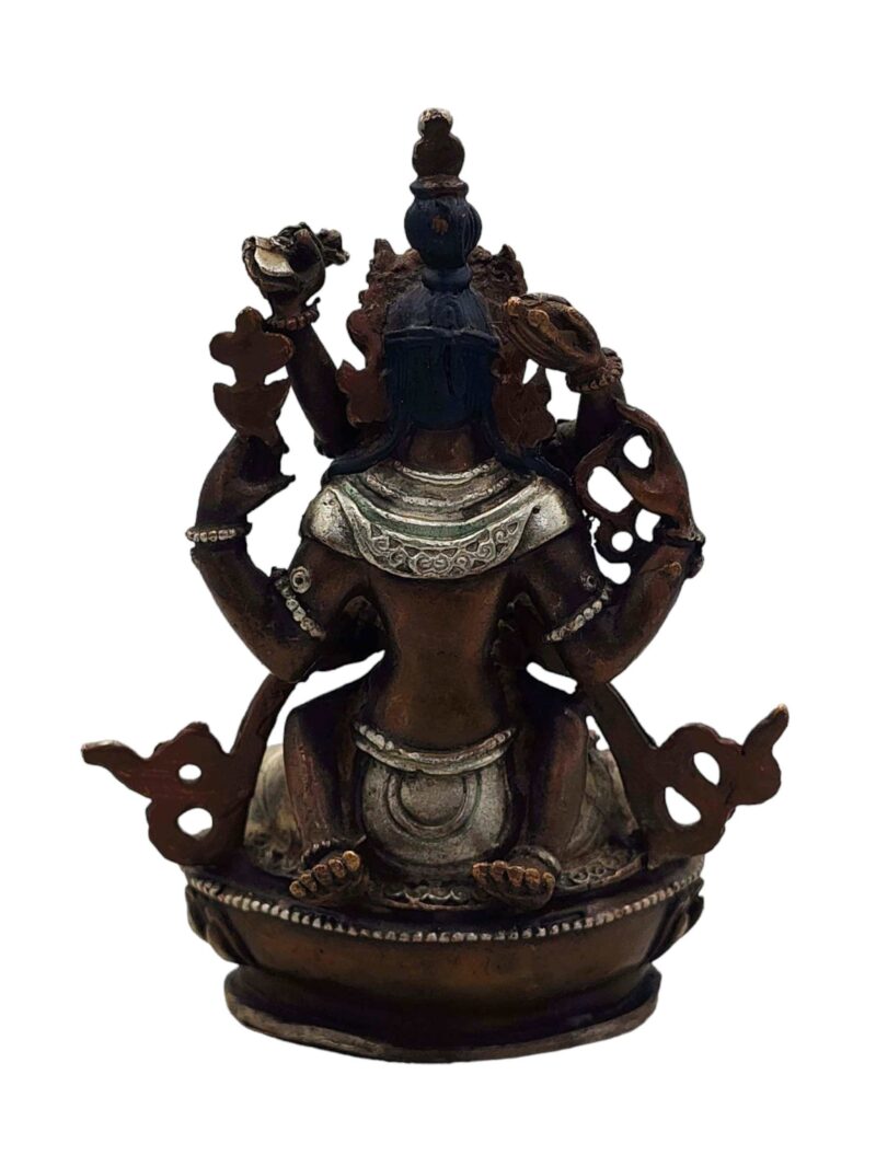 Chenrezig (Avalokiteshvara) Buddhist Miniature Statue – Silver & Chocolate Oxidized Copper - Image 4