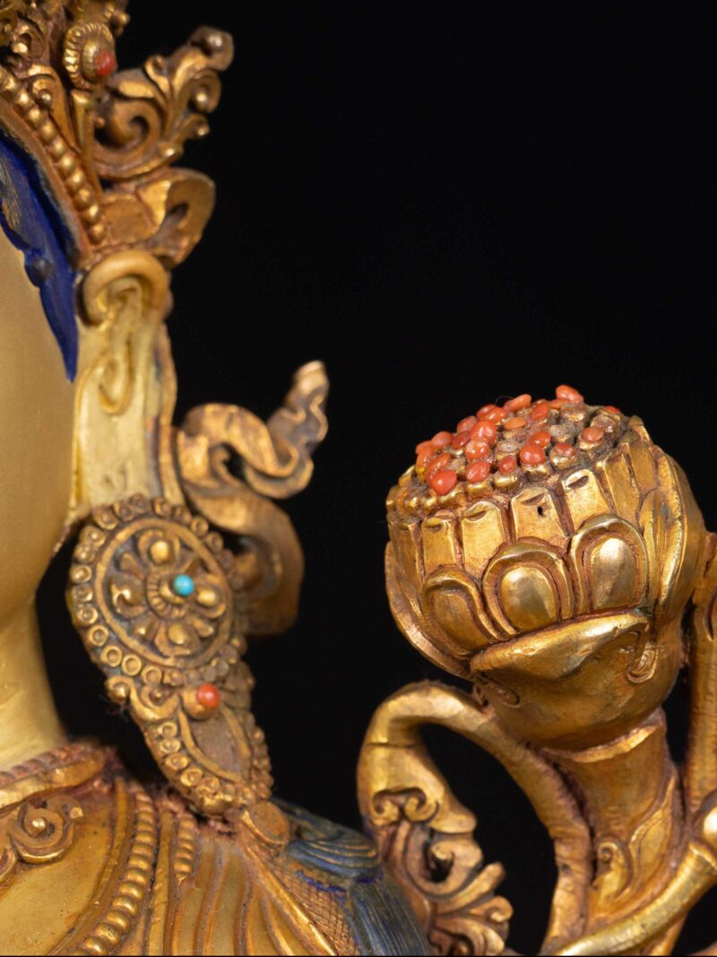 Green Tara: Buddhist Handmade Statue, Full Gold Plated, Face Painted - Image 5