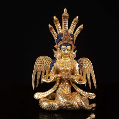 Naga Kanya: Buddhist Handmade Statue, Full Gold Plated, Face Painted