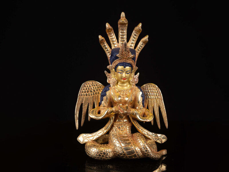 Naga Kanya: Buddhist Handmade Statue, Full Gold Plated, Face Painted