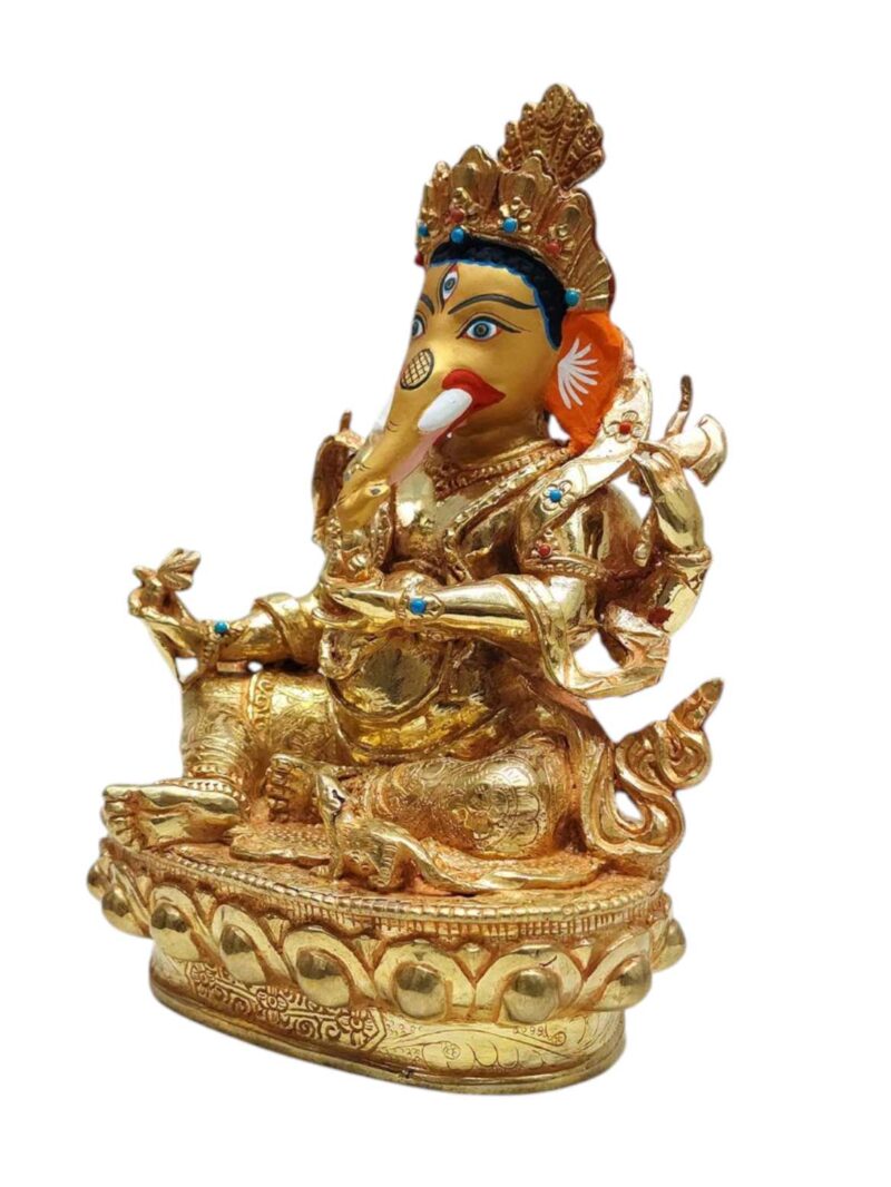 Ganesh: Tibetan Buddhist Handmade Statue, Gold Plated, Painted Face - Image 4
